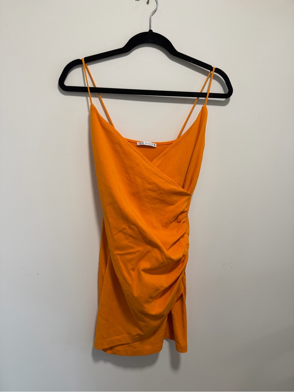 Orange Spaghetti Strap Draped Women’s Mini Dress